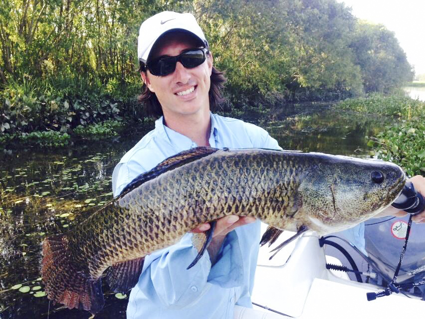 One of our friends holding an average Wolfish of the Rio de la Plata