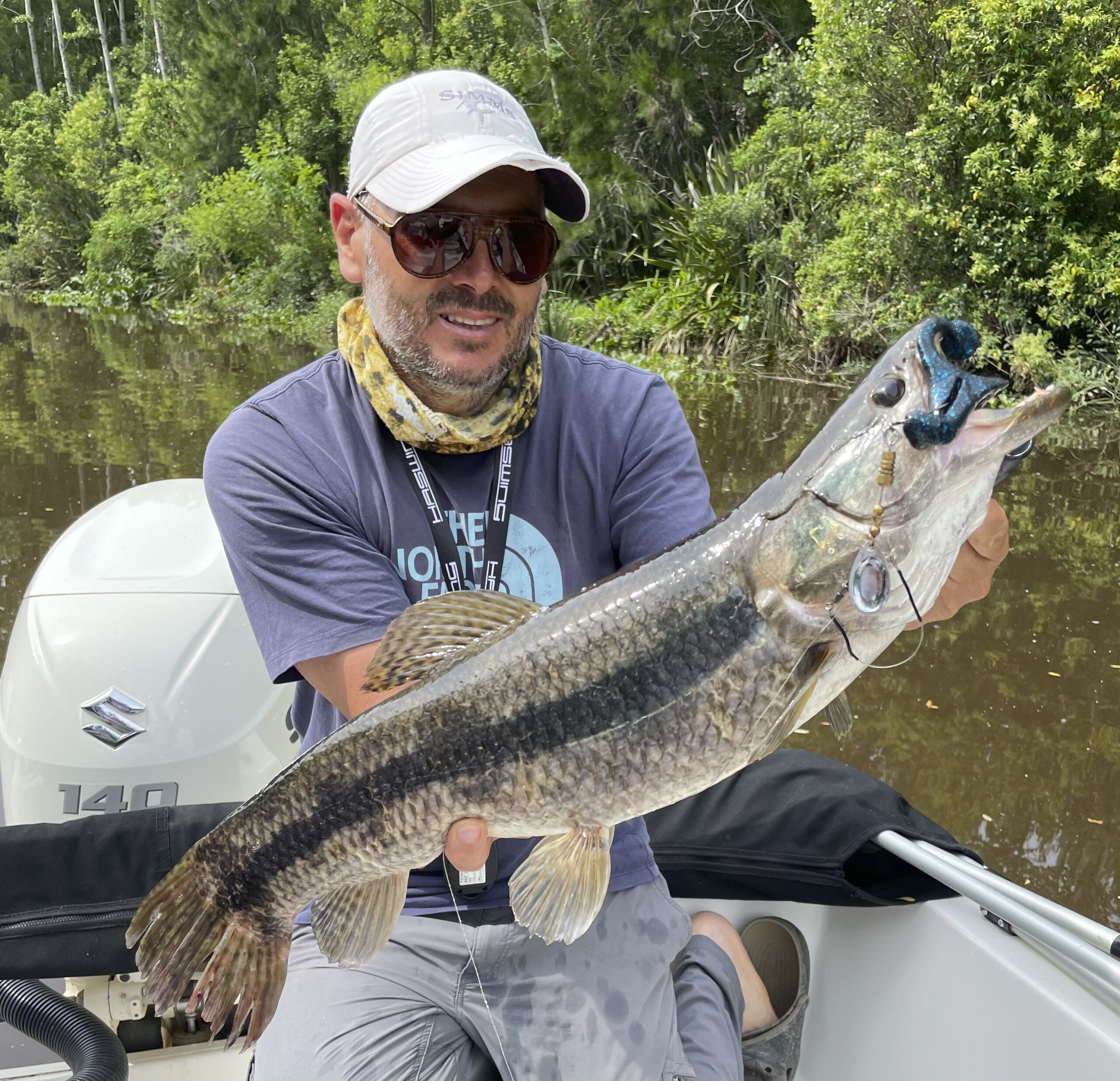 Lucas with a nice Blue Wolfish an acrobatic powerful fish